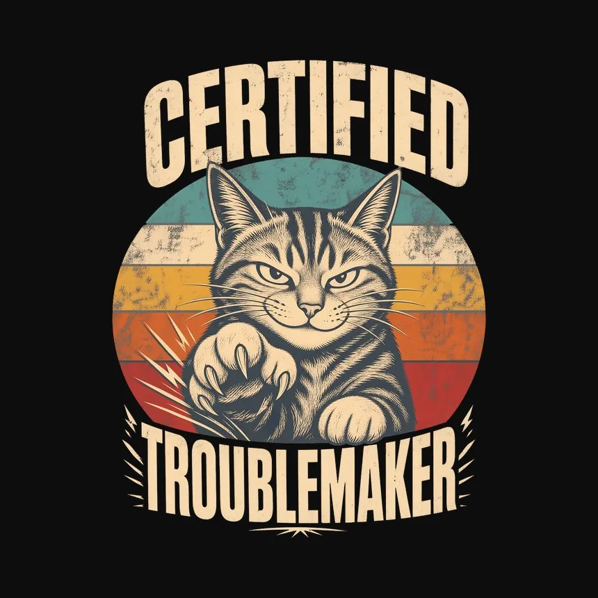 Certified Troublemaker Sneaky Cat Retro — funny cat hoodie