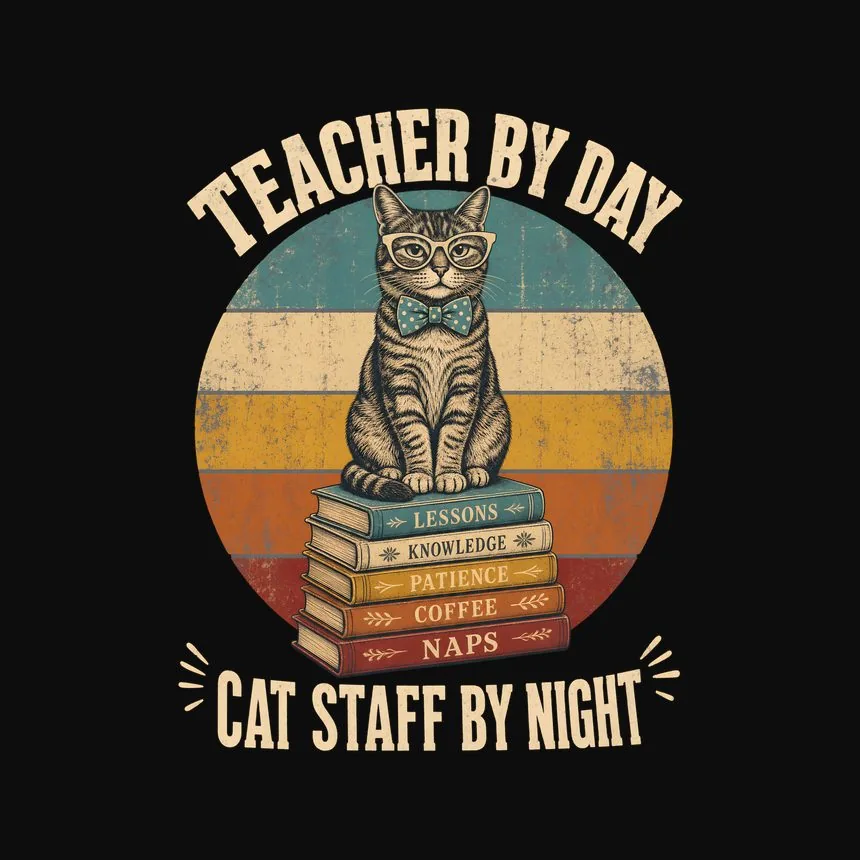 Teacher By Day Cat Staff By Night Retro Cat Design — funny cat hoodie