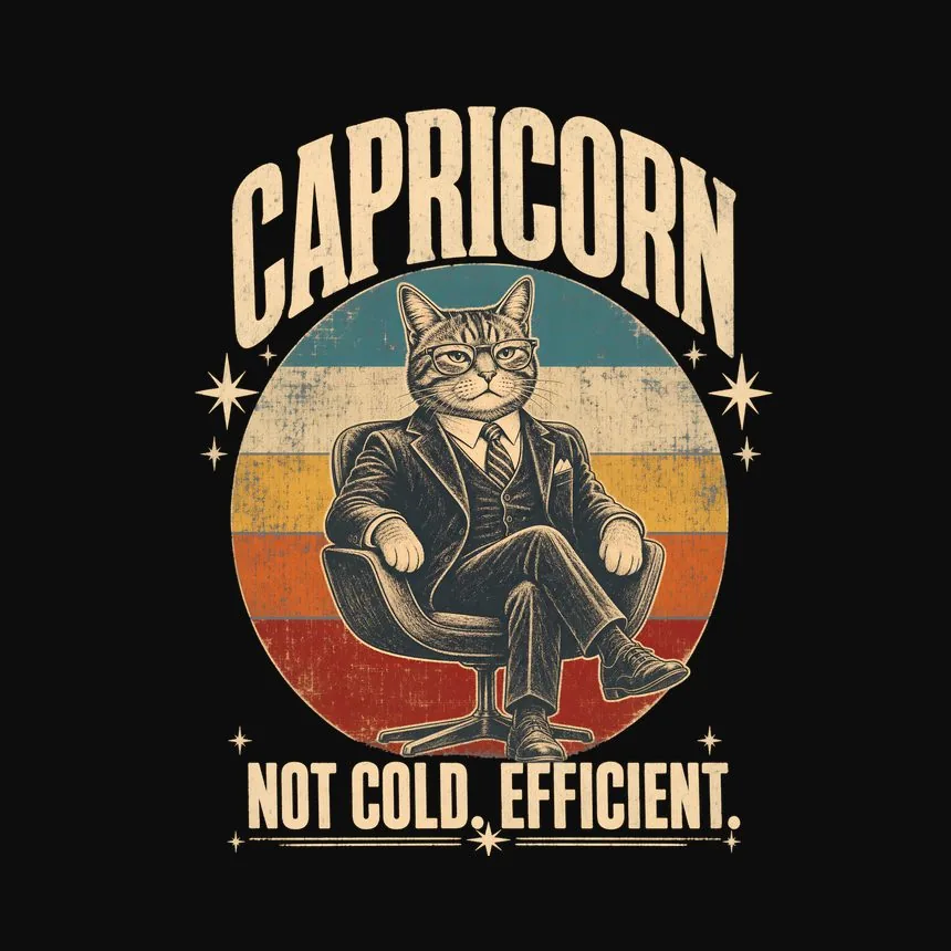 Capricorn Not Cold. Efficient. Retro Cat Design — funny cat hoodie