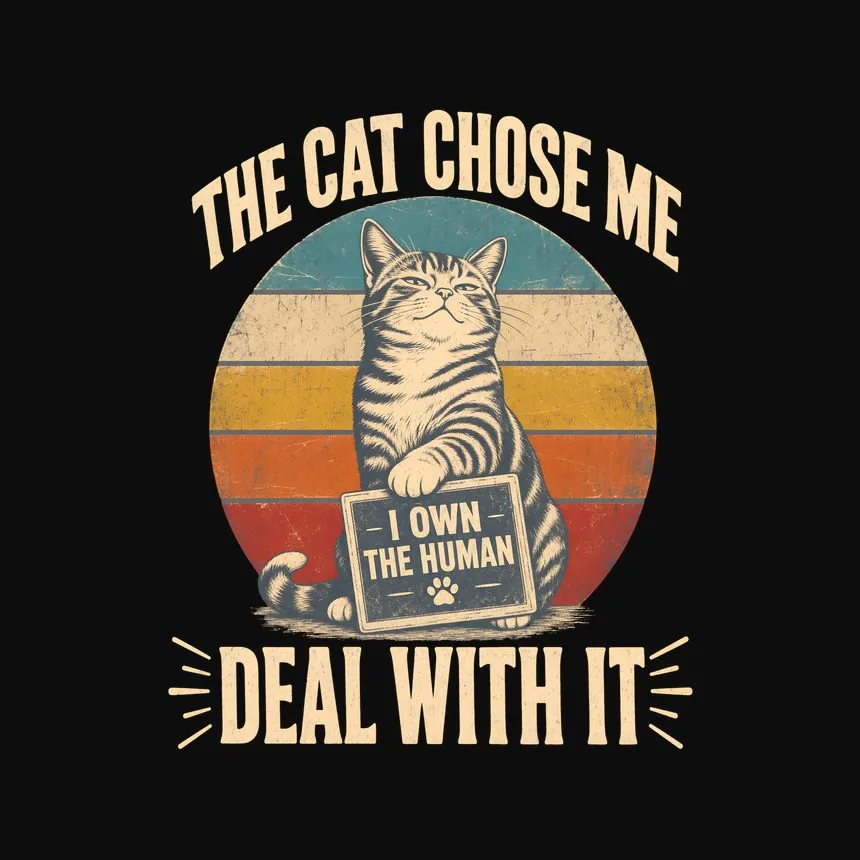 The Cat Chose Me Deal With It Retro Cat Design — funny cat hoodie