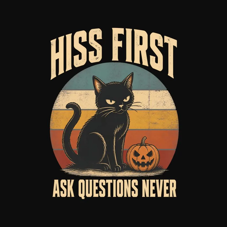 Hiss First Ask Questions Never Halloween Cat — funny cat hoodie