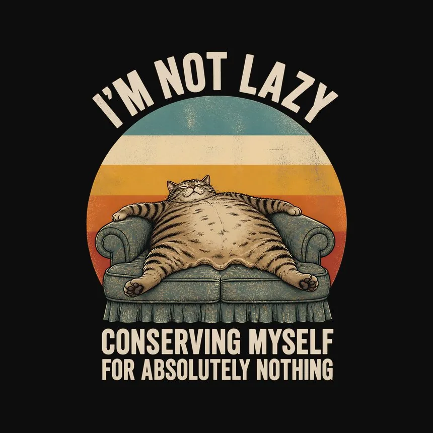 Not Lazy Conserving Myself For Nothing Cat On Retro Sunset — funny cat hoodie