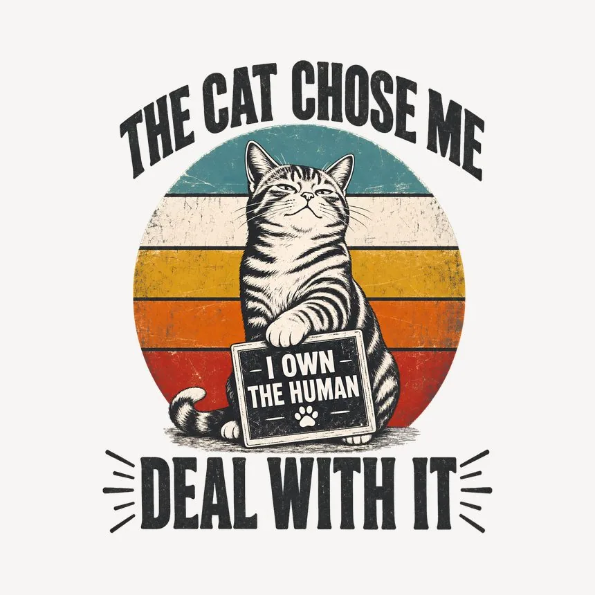 The Cat Chose Me Deal With It Retro Cat Design — funny cat mug