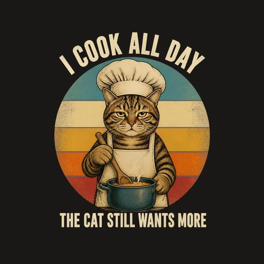 I Cook All Day The Cat Still Wants More Cat On Retro Sunset — funny cat phone case
