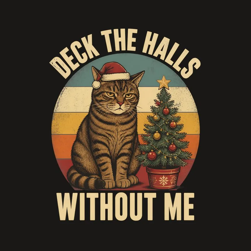 Deck The Halls Without Me Naughty Xmas Cat On Retro Sunset — funny cat phone case