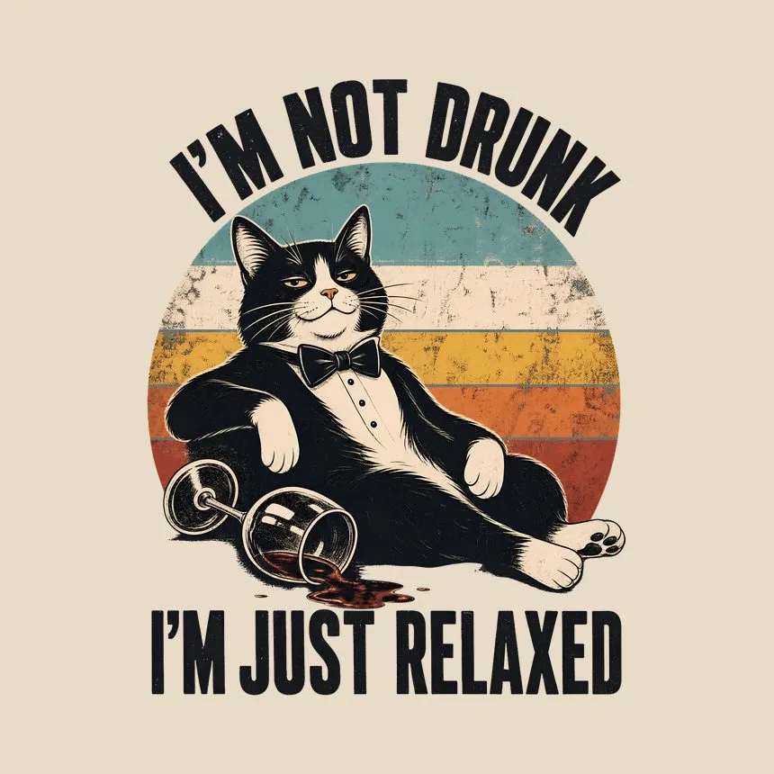 I'm Not Drunk Just Relaxed Wine Cat Retro — funny cat throw pillow