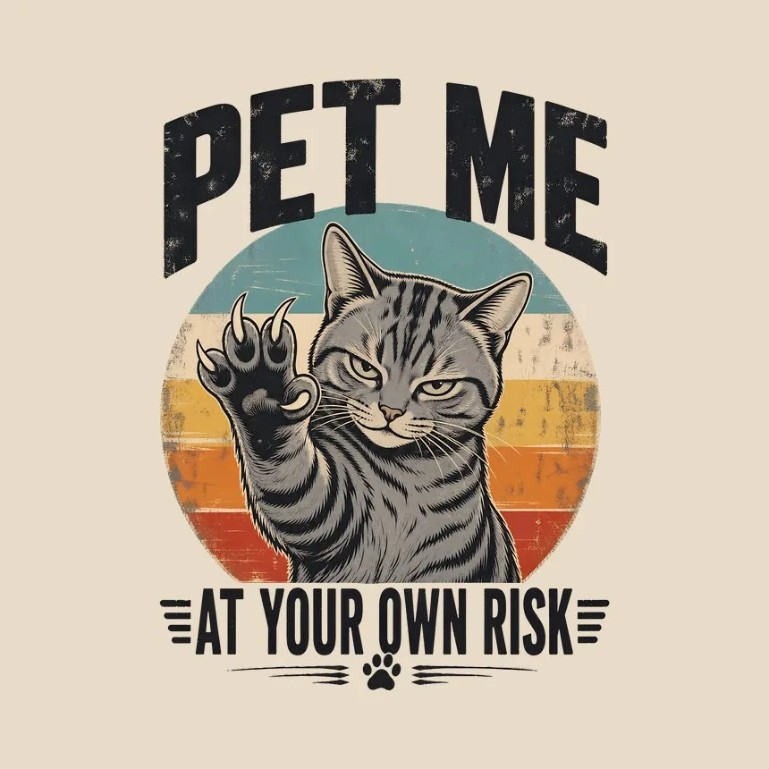 Pet Me At Own Risk Sassy Cat Retro — funny cat throw pillow