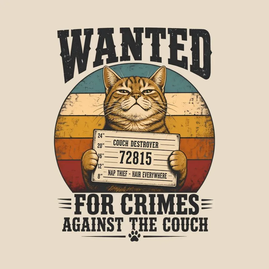 Wanted For Crimes Against The Couch Cat — funny cat throw pillow