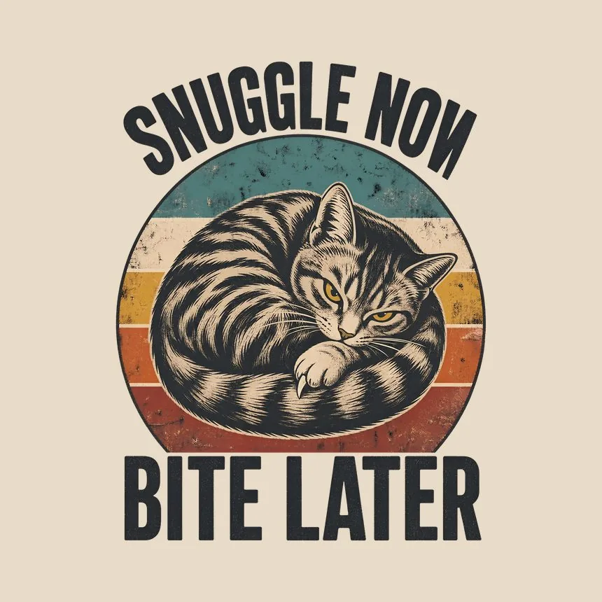 Snuggle Now Bite Later Moody Cat Retro — funny cat throw pillow