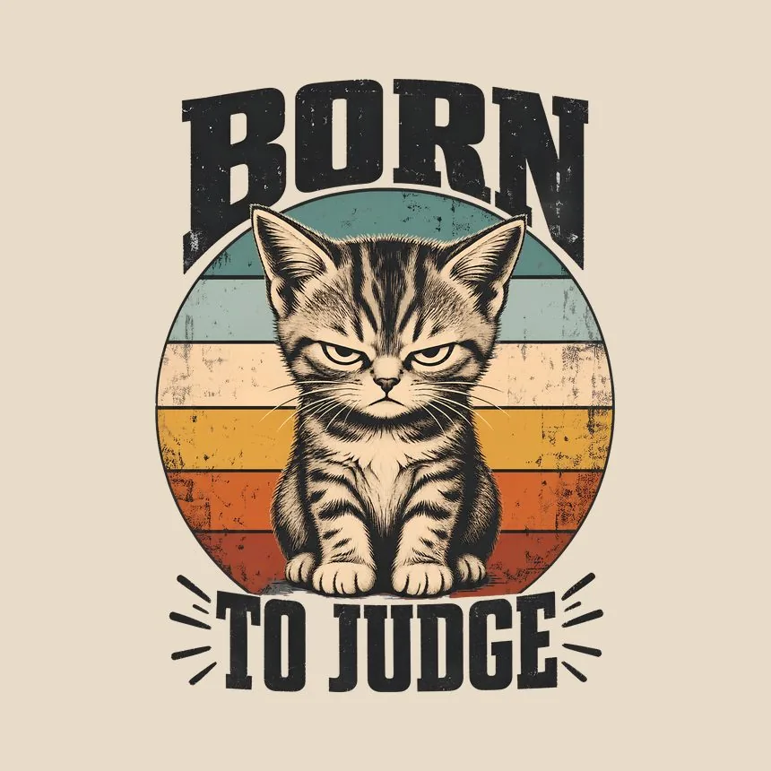 Born To Judge Sassy Kitten Retro — funny cat throw pillow