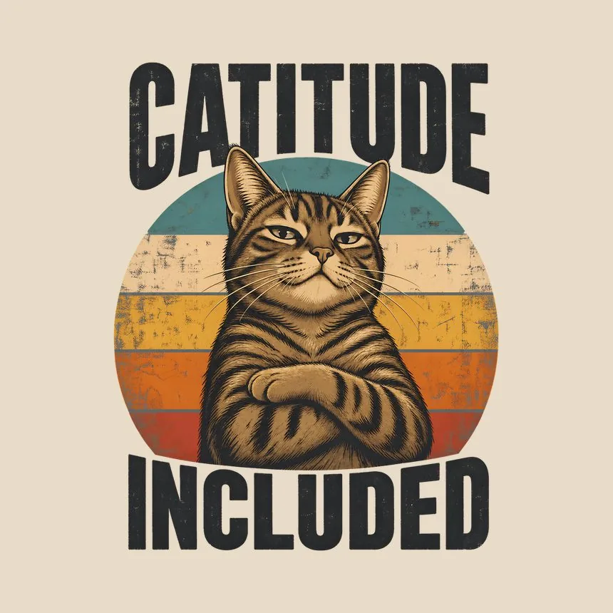 Catitude Included Sassy Tabby Cat Retro — funny cat throw pillow