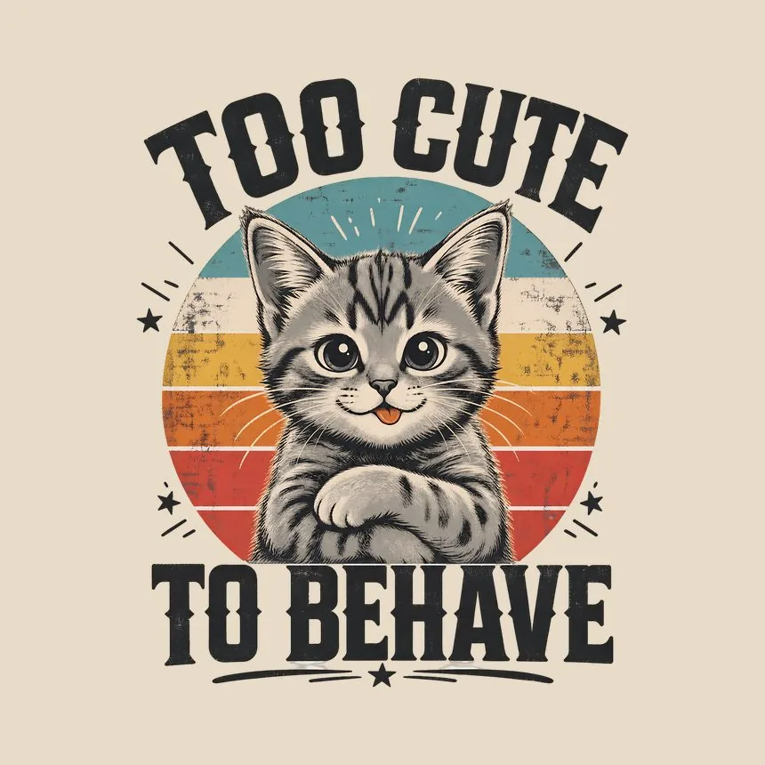 Too Cute To Behave Naughty Kitten Retro — funny cat throw pillow