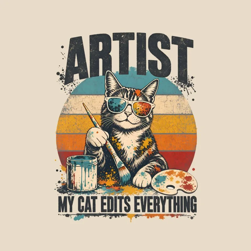 Artist My Cat Edits Everything Retro Cat Design — funny cat throw pillow