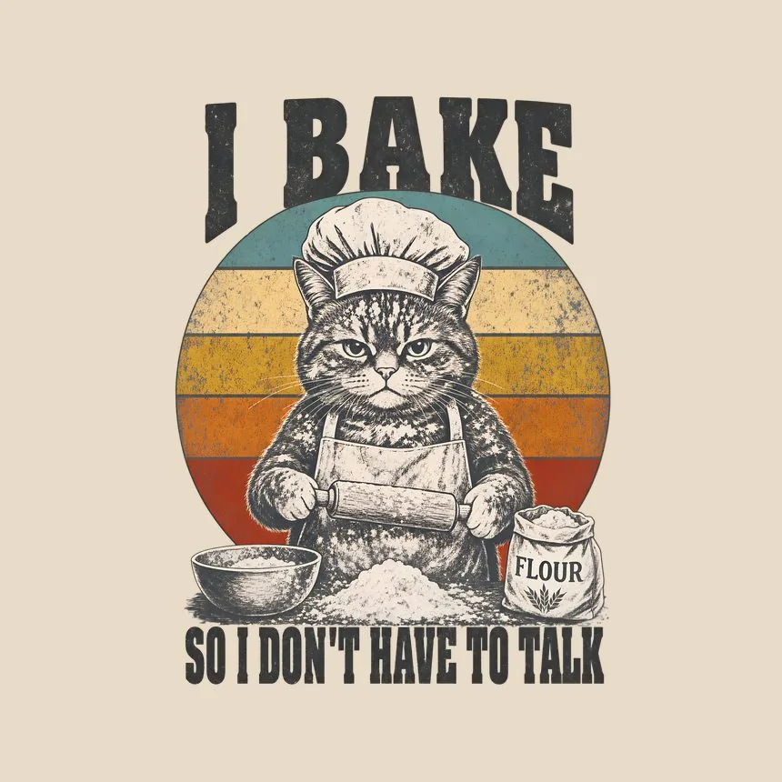 I Bake So I Don'T Have To Talk Retro Cat Design — funny cat throw pillow
