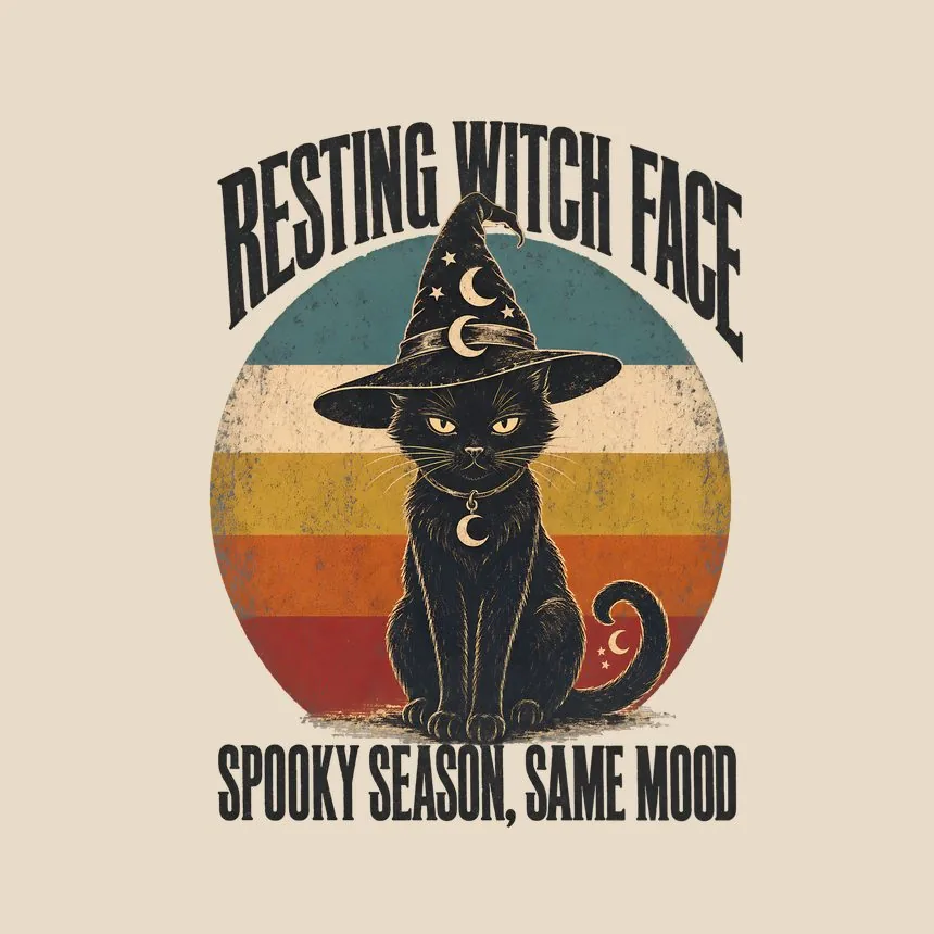 Resting Witch Face Spooky Season, Same Mood — funny cat throw pillow