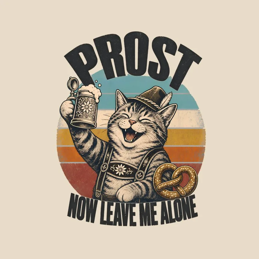 Prost Now Leave Me Alone Retro Cat Design — funny cat throw pillow