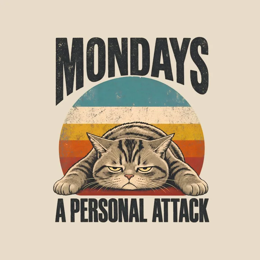 Mondays A Personal Attack Retro Cat Design — funny cat throw pillow