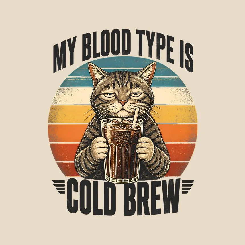 My Blood Type Is Cold Brew Cat — funny cat throw pillow