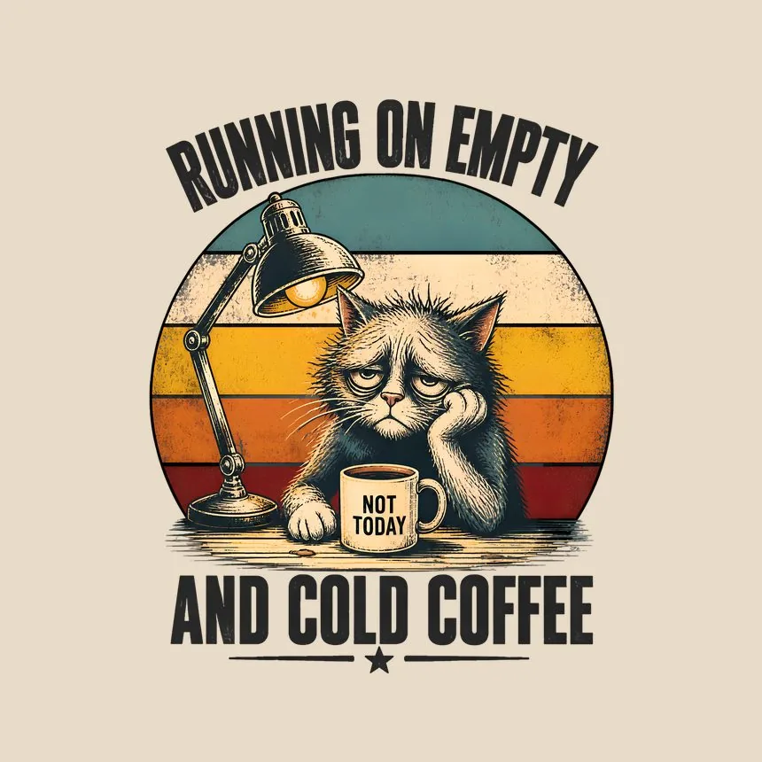Running On Empty Cold Coffee Cat — funny cat throw pillow