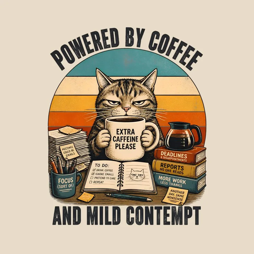 Powered By Coffee And Contempt Cat — funny cat throw pillow