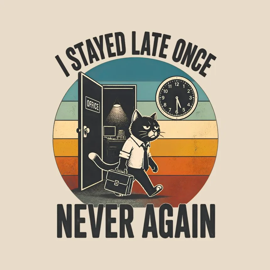 Stayed Late Once Never Again Cat — funny cat throw pillow