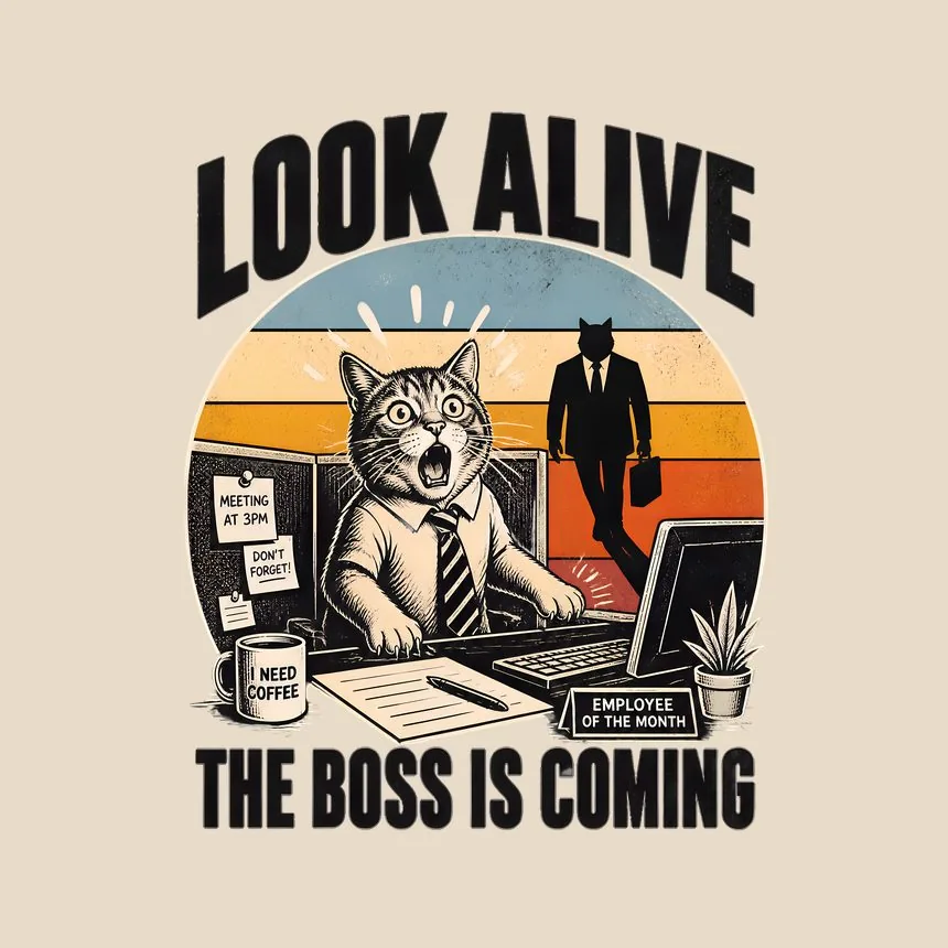 Look Alive The Boss Is Coming Cat — funny cat throw pillow