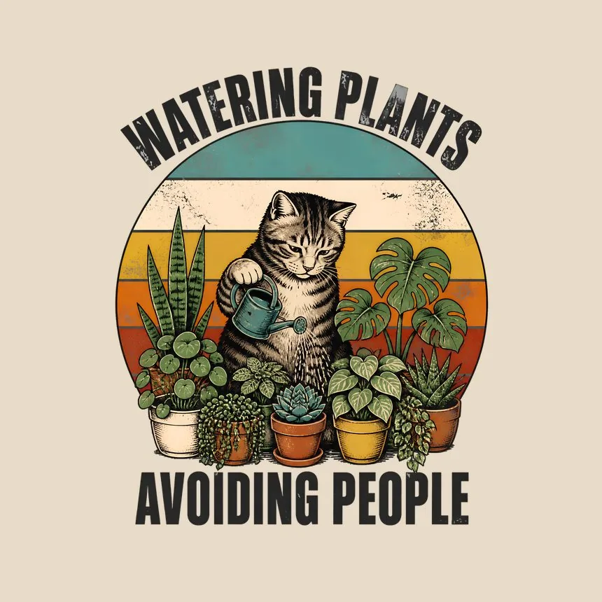 Watering Plants Avoiding People Cat — funny cat throw pillow