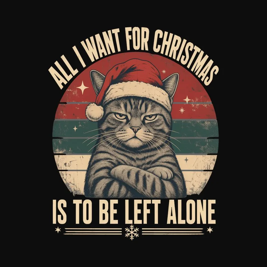 All I Want Is To Be Left Alone Holiday Cat — funny cat sweatshirt