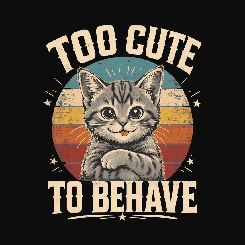 Too Cute To Behave Naughty Kitten Retro — funny cat sweatshirt