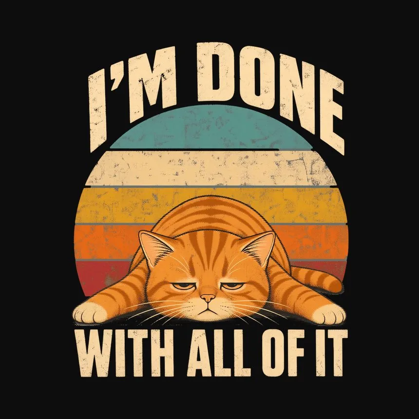 I'm Done With All Of It Lazy Cat Retro — funny cat sweatshirt