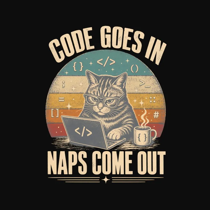 Code Goes In Naps Come Out Retro Cat Design — funny cat sweatshirt
