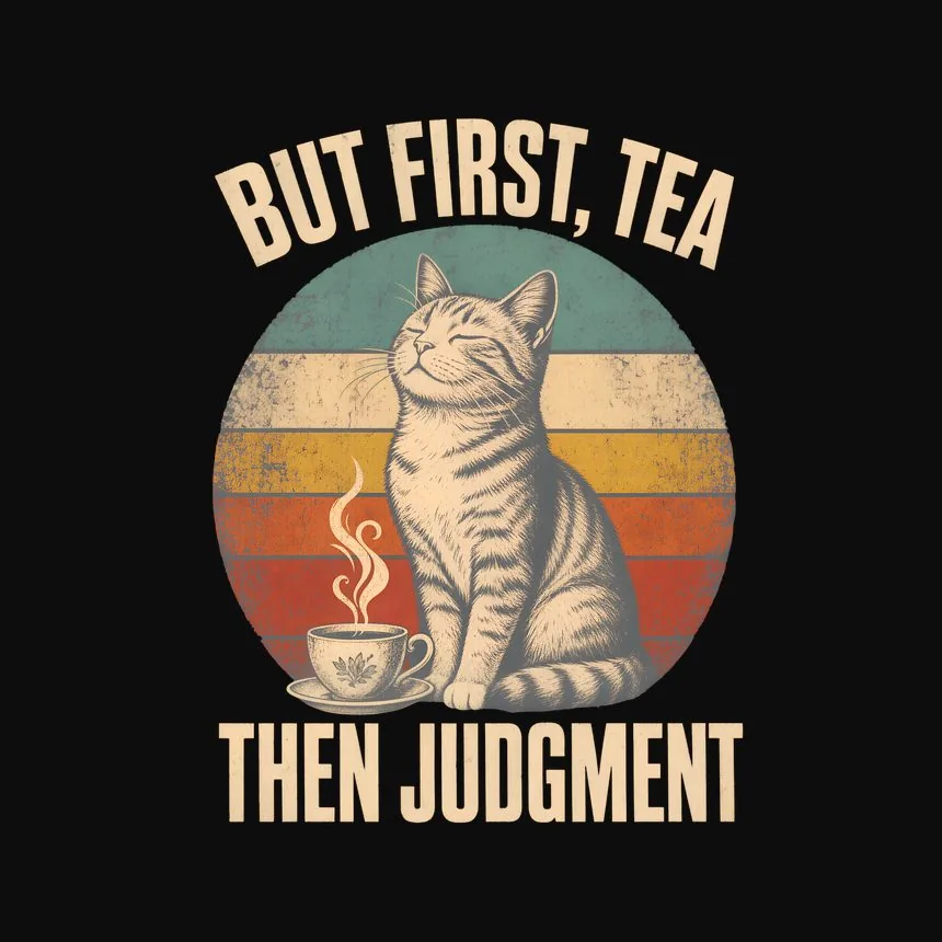 But First, Tea Then Judgment Retro Cat Design — funny cat sweatshirt