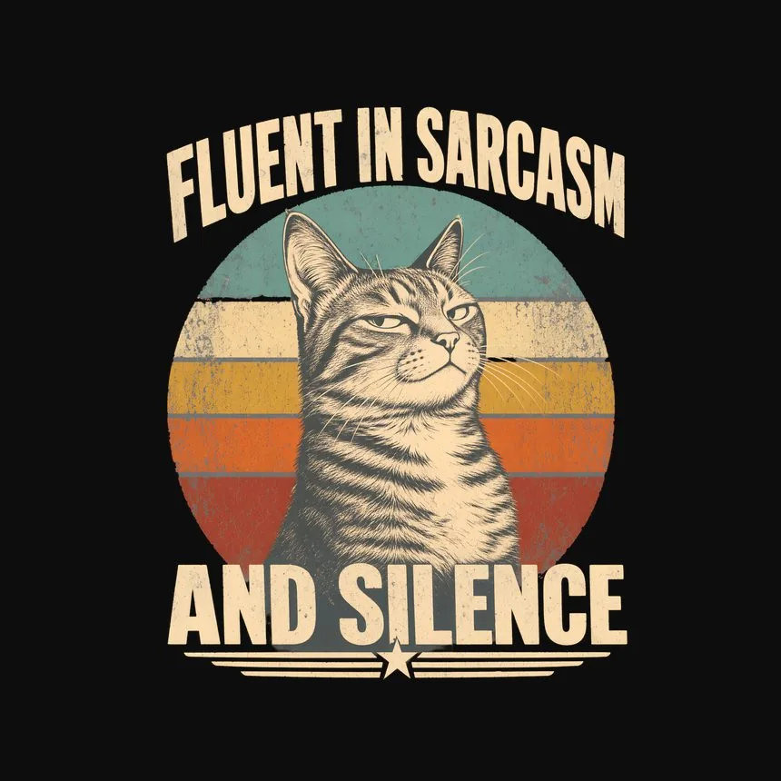 Fluent In Sarcasm And Silence Retro Cat Design — funny cat sweatshirt
