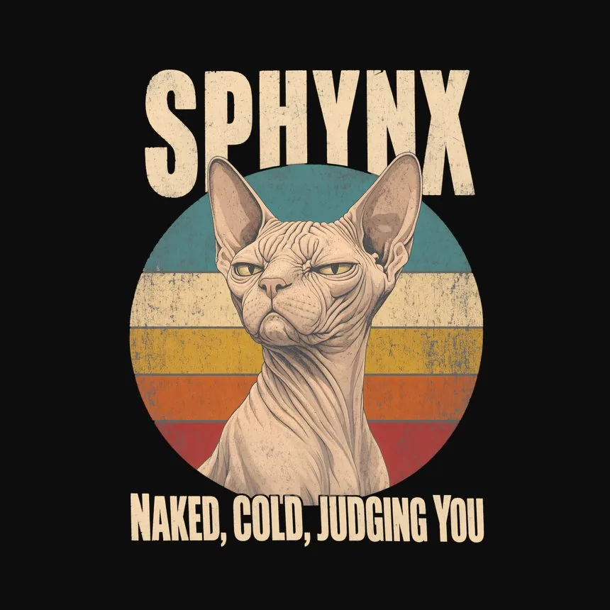 Sphynx Naked, Cold, Judging You Retro Cat Design — funny cat sweatshirt