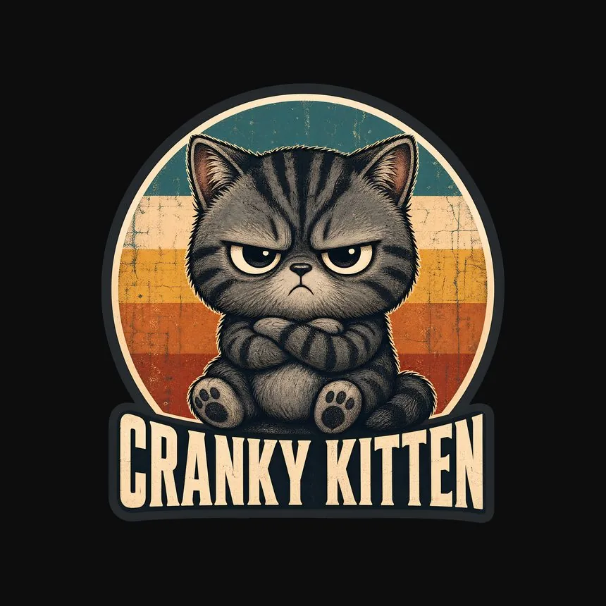 Cranky Kitten Retro Logo — funny cat sweatshirt