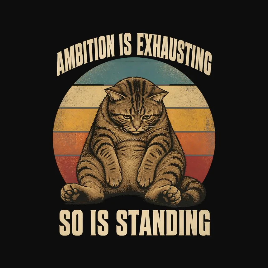 Ambition Is Exhausting So Is Standing Cat On Retro Sunset — funny cat sweatshirt