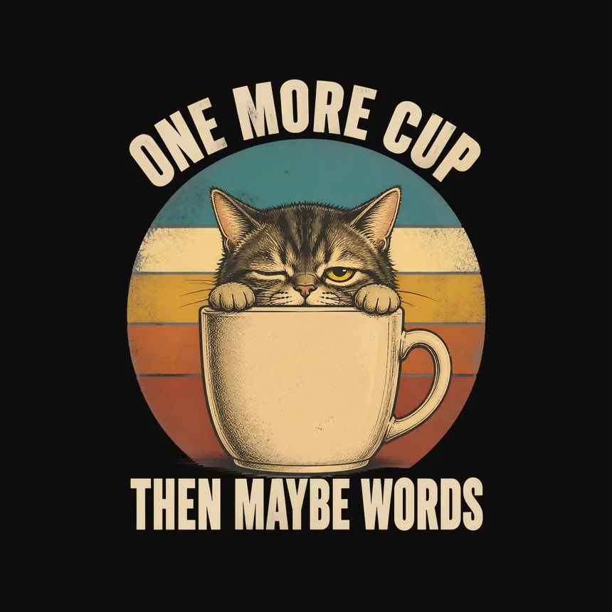 One More Cup Then Maybe Words Cat On Retro Sunset — funny cat sweatshirt