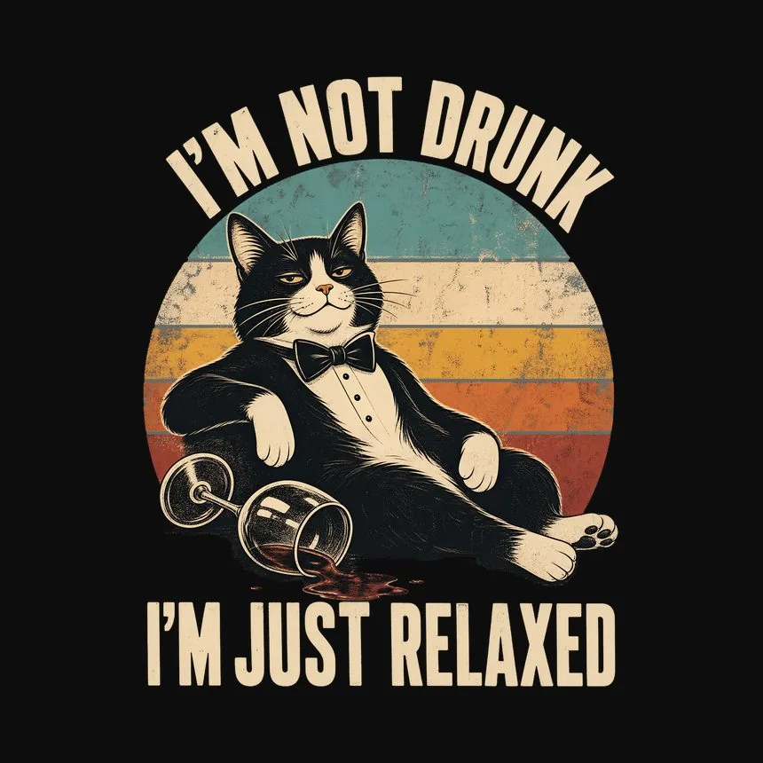 I'm Not Drunk Just Relaxed Wine Cat Retro — funny cat tank top