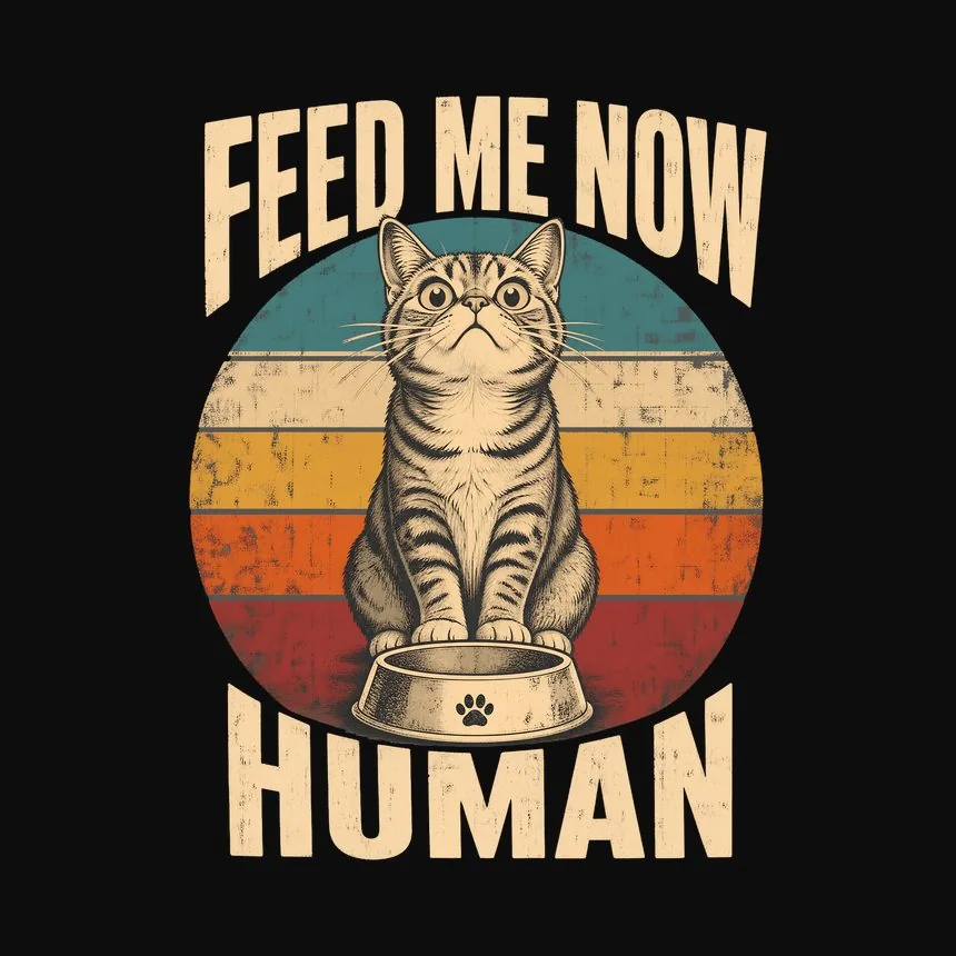 Feed Me Now Human Demanding Cat Retro — funny cat tank top