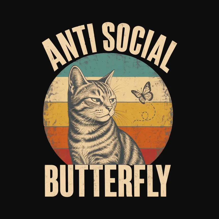 Anti Social Butterfly Introvert Cat Retro — funny cat tank top