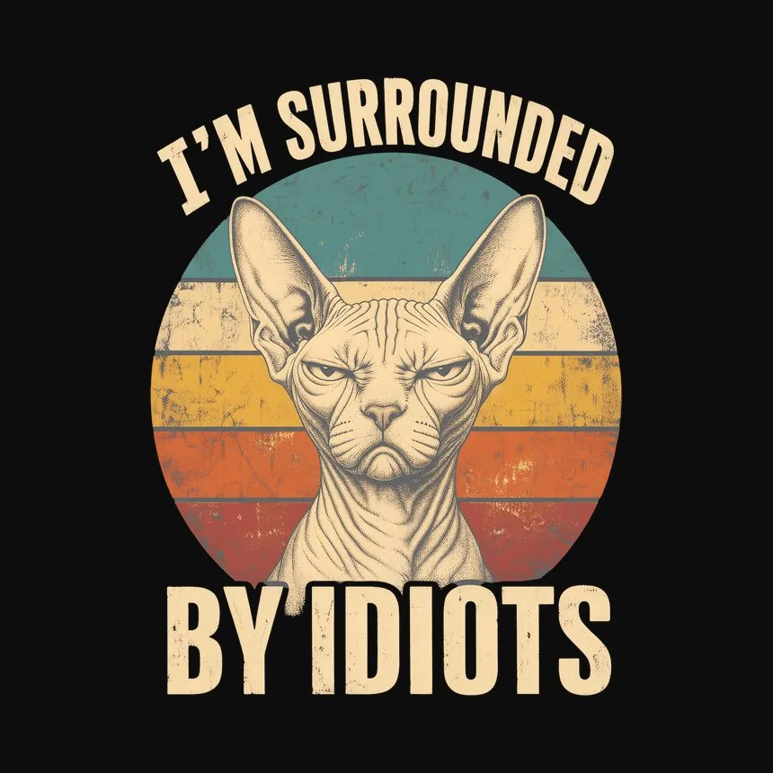Surrounded By Idiots Judgy Cat Retro — funny cat tank top