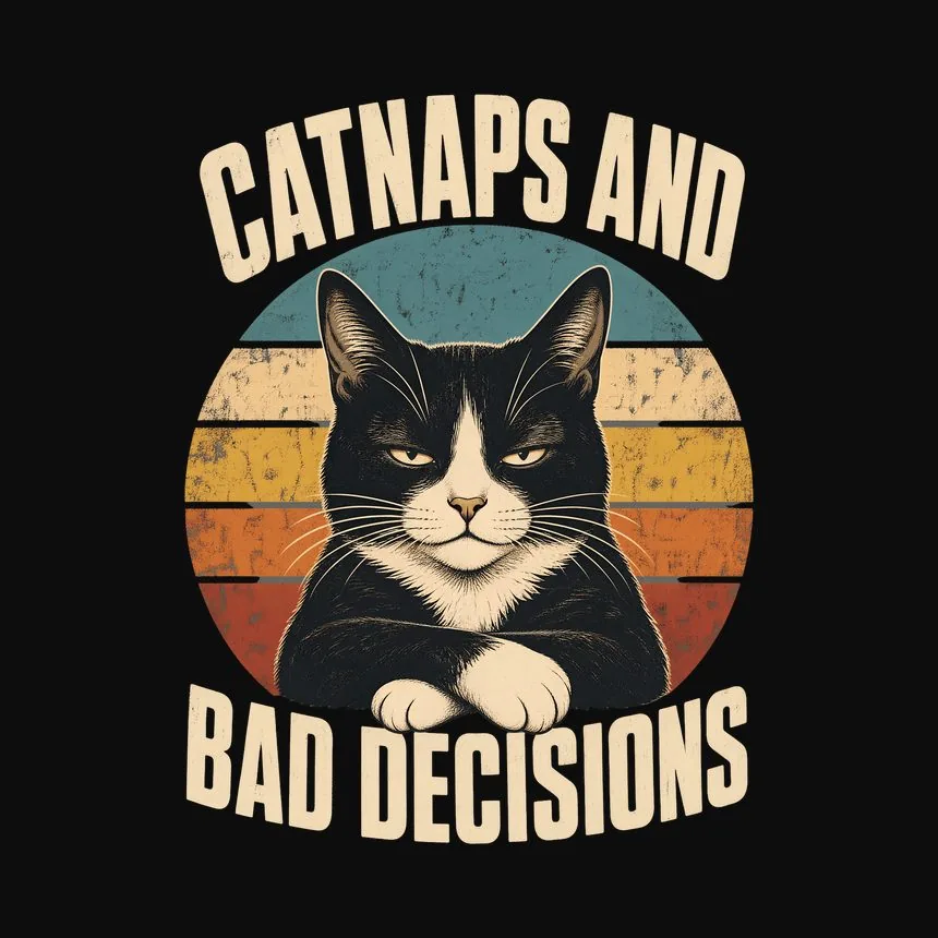 Catnaps And Bad Decisions Tuxedo Cat Retro — funny cat tank top