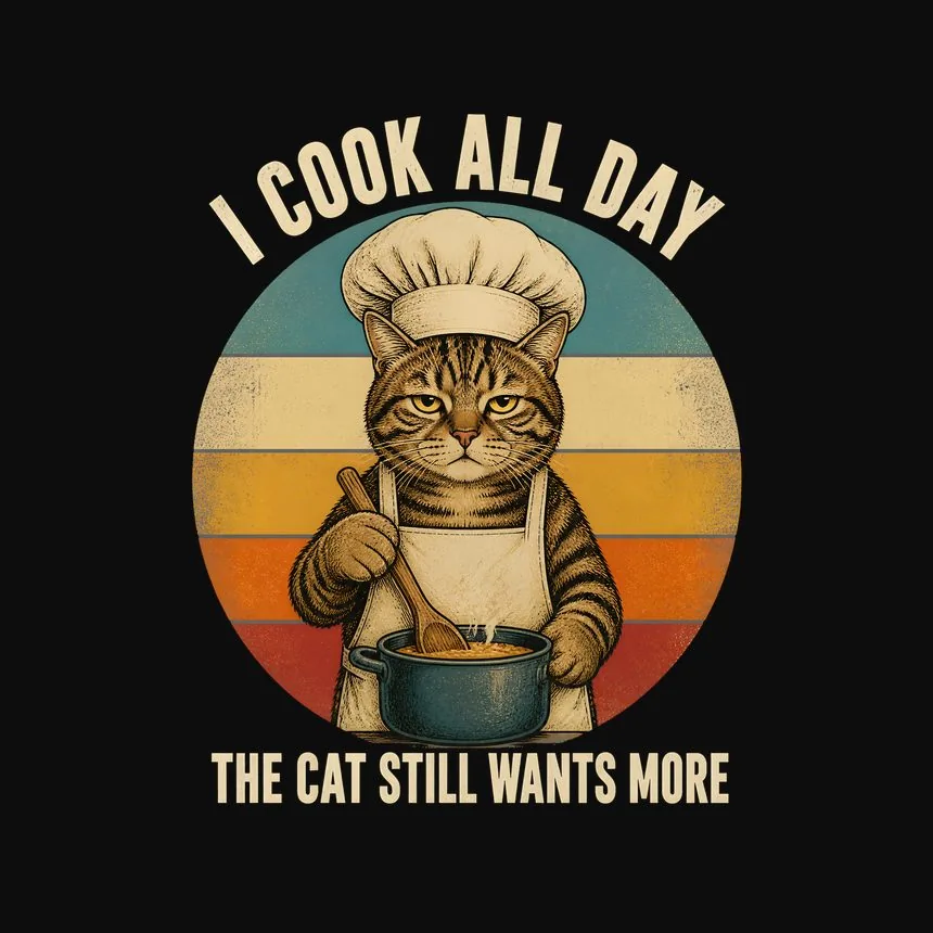 I Cook All Day The Cat Still Wants More Cat On Retro Sunset — funny cat tank top