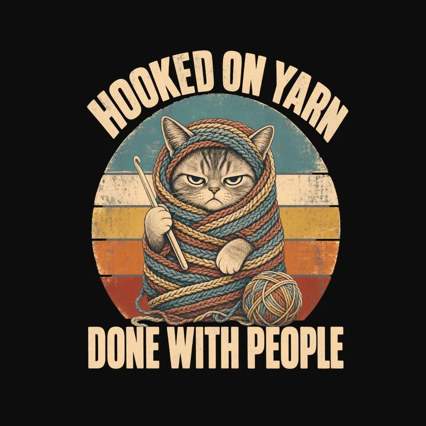 Hooked On Yarn Done With People Retro Cat Design — funny cat tank top