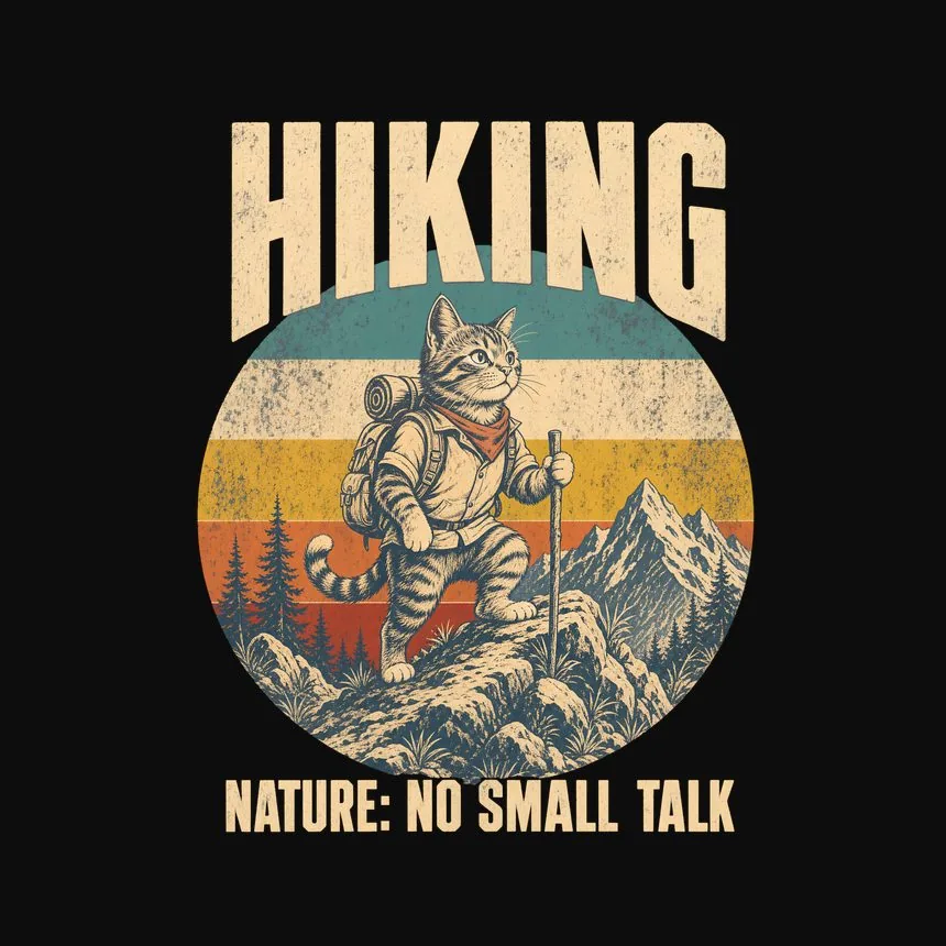 Hiking Nature No Small Talk Retro Cat Design — funny cat tank top