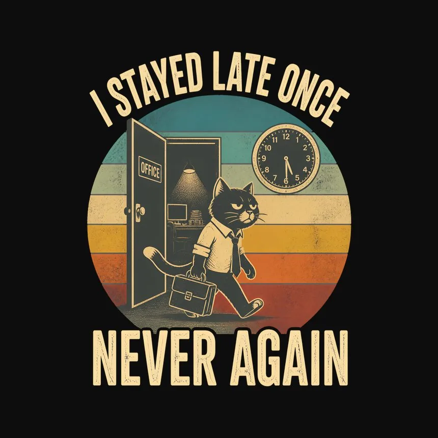 Stayed Late Once Never Again Cat — funny cat tank top