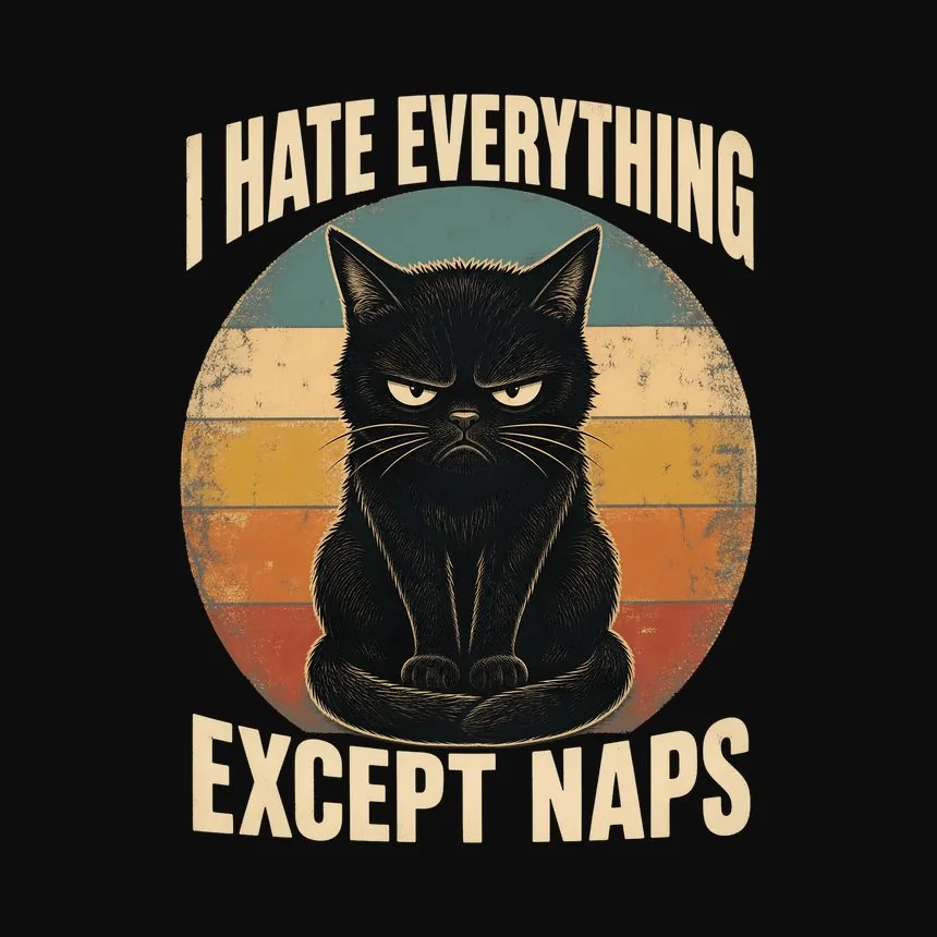 I Hate Everything Except Naps Cat Retro — funny cat tee