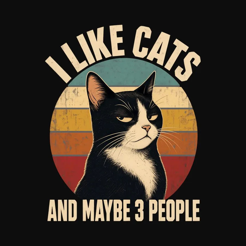 I Like Cats And Maybe 3 People Retro Cat — funny cat tee