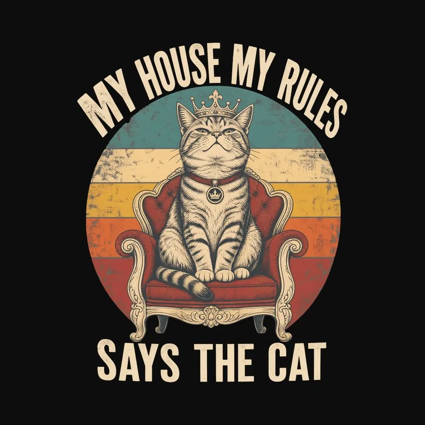 My House My Rules Says The Cat Retro — funny cat tee