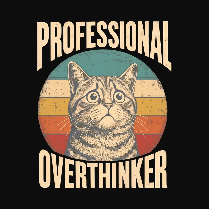 Professional Overthinker Anxious Cat Retro — funny cat tee